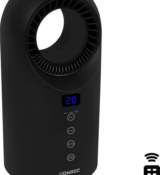 VONROC Elektroheizung - Heizlüfter - 1000W/1500W - messerlos - Keramik - 3 Stufen - Inkl. Fernbedienung - Swing-Funktion - Thermostat und Timer - 15m2 - schwarz Wohnen & Kochen