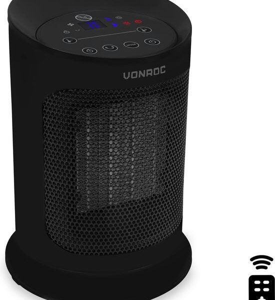 VONROC Elektroheizung - Heizlüfter - 1200W/1800W - Keramik - 3 Einstellungen - Thermostat - Timer - LED-Anzeige - Swing-Funktion - inkl. Fernbedienung - 20m2 Wohnen & Kochen