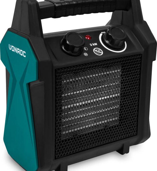 VONROC Elektroheizung - Heizlüfter - 2000W/3000W - Keramik - 3 Einstellungen - Thermostat - 30m2 Wohnen & Kochen