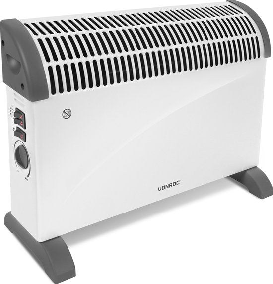 VONROC Elektroheizung - Konvektorheizung mit eingebautem Heizkörperlüfter - 3 Stufen: 750W/1250W/2000W - Einstellbarer Thermostat - Beheizt Räume bis zu 24m2 - Extra robustes Gehäuse - Weiß Wohnen & Kochen
