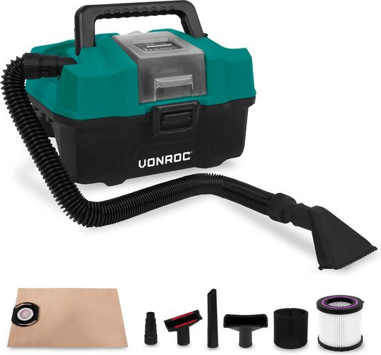 VONROC Kompakter Allzweckreiniger / Staubsauger - 20V - Inkl. diversem Zubehör - Ohne Akku & Ladegerät Wohnen & Kochen