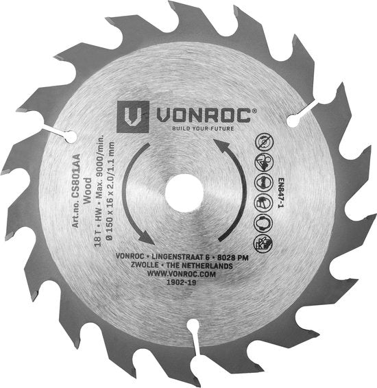 VONROC Kreissägeblatt - Ø150MM - 18 Zähne - geeignet für Holz - universal Werkzeuge
