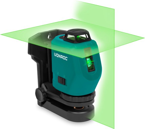 VONROC Kreuzlinienlaser - 360° - grün - 4V Akku - 2600mah - selbstnivellierend - ±40m Reichweite - gute Sichtbarkeit bei hellem Licht - Inkl. Halterung