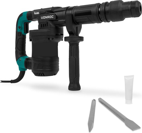 VONROC PRO Aufbrechhammer 1200W - 6kg - Schlagkraft: 14 Joule - Schlaggeschwindigkeit: 3100 p/m - 5 Meter Kabel - Inkl. Seitengriff