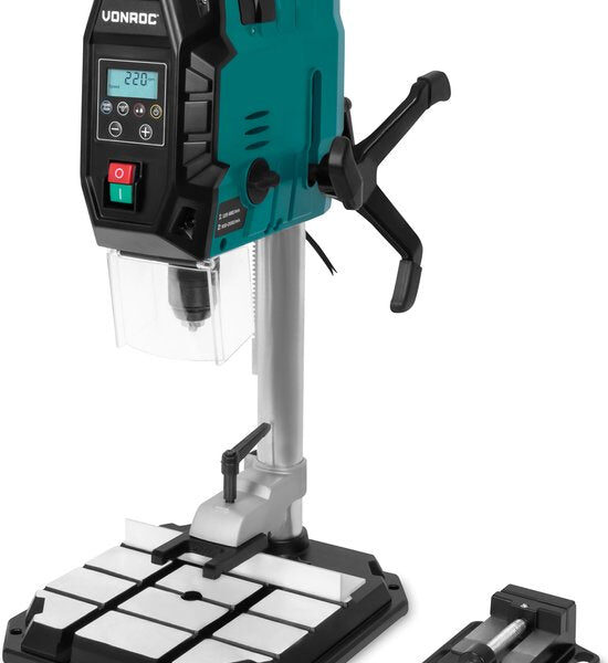 VONROC Säulenbohrmaschine 900W - Tischbohrmaschine - Digitales Bedienfeld mit LCD-Display - Kreuzlinienlaser und LED-Arbeitsleuchte - Inkl. Schnellspanner