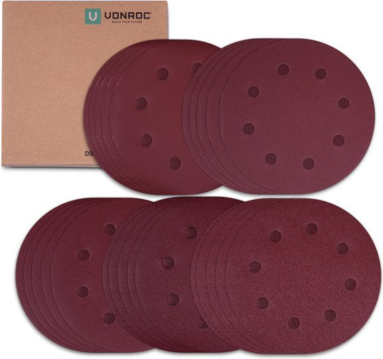 VONROC Schleifpapier-Set - 180MM - 25 Stück - Für Schleifmaschinen - Inkl. Werkzeuge