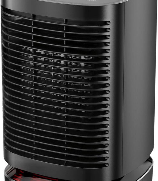 Vulpes Goods® Tech - Elektrischer Heizlüfter - Elektrische Heizung für Innenräume - Heizlüfter - Keramischer Heizlüfter - 3 Stufen - 950W - LED-Anzeige - Rotierend - Schwarz - PRO Version Wohnen & Kochen
