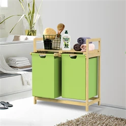 Wäschekorb Wäschesammler aus Bambus mit zwei Fächern in Olive 2x30 Liter ML-Design 634