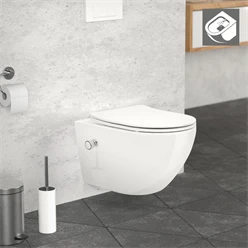 Wand-WC Hänge Toilette aus Keramik 52 cm lang Spülrandlos mit Bidet & Softclose LuxeBath 1921