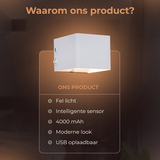 Wandleuchte Wiederaufladbar - 2 Stück - Wandleuchte Indoor - Kabellos - Smart - Wiederaufladbar - Wandleuchte - Wohnzimmer - Badezimmer - Kinderzimmer - Schlafzimmer - Weiß Wohnen & Kochen