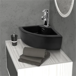 Waschbecken Dreieckig mit Überlauf 46x33x13 cm Schwarz aus Keramik ML-Design 2886