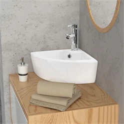Waschbecken Dreieckig mit Überlauf 46x33x13 cm Weiß aus Keramik ML-Design 2886