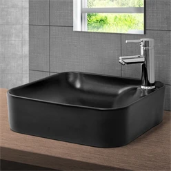 Waschbecken Eckig ohne Überlauf 43x43x12 cm Schwarz aus Keramik ML-Design 2886