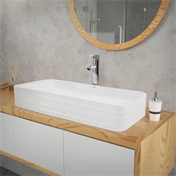 Waschbecken Eckigform ohne Überlauf 68x38x12 cm Weiß aus Keramik ML-Design 2886
