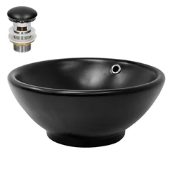 Waschbecken inkl. Ablaufgarnitur Ø 42x17 cm Schwarz matt aus Keramik ML-Design 2886