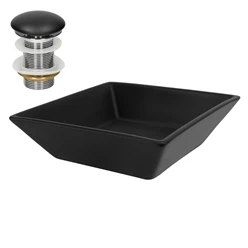 Waschbecken inkl. Ablaufgarnitur Schwarz ohne Überlauf 41x41x12 cm Schwarz aus Keramik ML-Design 2886