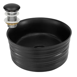 Waschbecken inkl. Ablaufgarnitur Schwarz ohne Überlauf Ø 41x18 cm Schwarz aus Keramik ML-Design 2886