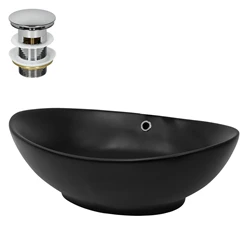 Waschbecken inkl. Ablaufgarnitur Silber mit Überlauf 59x38x19 cm Schwarz aus Keramik ML-Design 2886