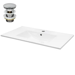 Waschbecken inkl. Ablaufgarnitur Silber mit Überlauf 81x46
