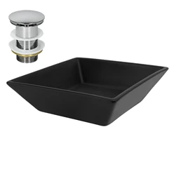 Waschbecken inkl. Ablaufgarnitur Silber ohne Überlauf 41x41x12 cm Schwarz aus Keramik ML-Design 2886