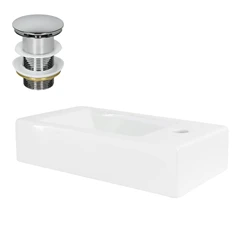 Waschbecken inkl. Ablaufgarnitur Silber ohne Überlauf 46x26x11 cm Weiß aus Keramik ML-Design 2886