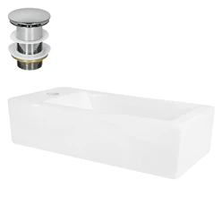 Waschbecken inkl. Ablaufgarnitur Silber ohne Überlauf 51x25x13 cm Weiß aus Keramik Linksbündig ML-Design 2886