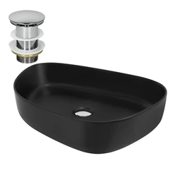 Waschbecken inkl. Ablaufgarnitur Silber ohne Überlauf 55x42x14 cm Schwarz aus Keramik ML-Design 2886