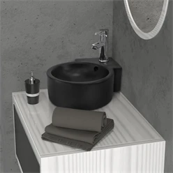 Waschbecken Rund mit Überlauf 45x36x13 cm Schwarz aus Keramik ML-Design 2886