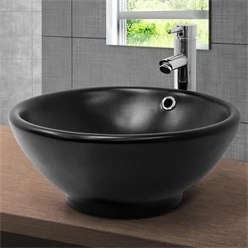 Waschbecken Rund mit Überlauf Ø 42x17 cm Schwarz aus Keramik ML-Design 2886