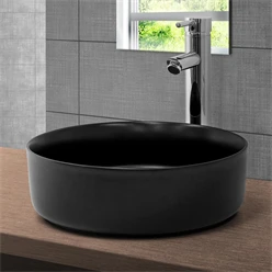 Waschbecken Rund ohne Überlauf Ø 36x12 cm Schwarz aus Keramik ML-Design 2886