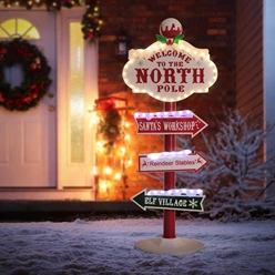Weihnachtsdeko Wegweiser 95cm 59 bunte LEDs Innen/Außen Nordpol Wetterfest 596
