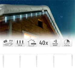 Weihnachtslichterkette LED Eiszapfen Lichterkette Kaltweiß 19 Zapfen 40 LEDs 8 Leuchtmodi mit Timer 2608