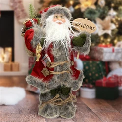 Weihnachtsmann Deko-Figur 37 cm hoch rot/grauer Mantel mit Geschenkesack 596