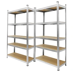 Werkstattregal 2er Set 180x90x40 cm Silber aus Metall und MDF belastbar bis 750 kg 5833