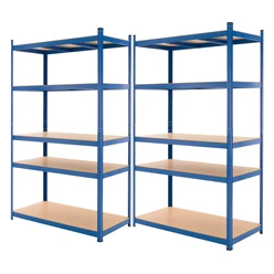 Werkstattregal 2er Set 200x100x50 cm Blau aus Metall und MDF Holzfaserplatte bis 875 kg 464