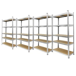 Werkstattregal 4er Set 180x90x40 cm Silber aus Metall und MDF belastbar bis 750 kg 5833