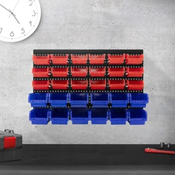 Werkzeugwand Lagersystem mit 40 Sichtlagerboxen Stapelboxen und 2 Platten 64 cm aus Kunststoff Werkzeughalter Lochwand 3650