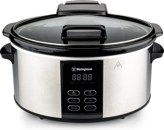 Westinghouse Slowcooker - 6.5L - Edelstahl - Keramik-Innenbehälter - Warmhaltefunktion - Timer - Schwarz Wohnen & Kochen