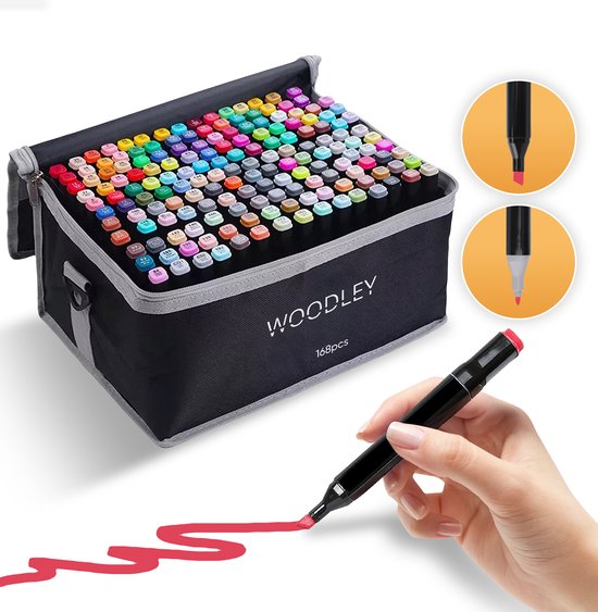 Woodley - Double-sided Markers - Doppelseitige Marker - Twinmarker - Für Erwachsene und Kinder - 168 Farben Hobby & Sport