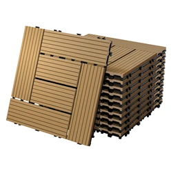 WPC Terrassenfliesen 30x30 cm 11er Set für 1m² Teak in Holzoptik Mosaik mit Drainage und Klicksystem 7136