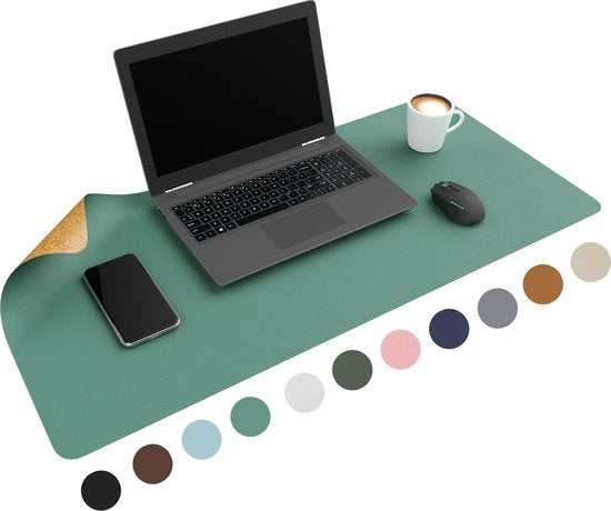 WURK Dubbelzijdige Bureau Onderlegger Kunstleer en Kurk - Bureau Organizer - Muismat - Turqoise Kurk - 90x45 Hobby & Sport