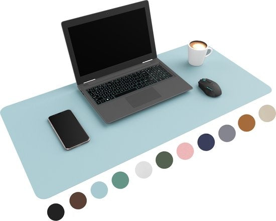 WURK Professionelle Schreibtischunterlage aus Kunstleder - Schreibtisch-Organizer - Inklusive Kabelclip - Babyblau - 80x40 Vertaald