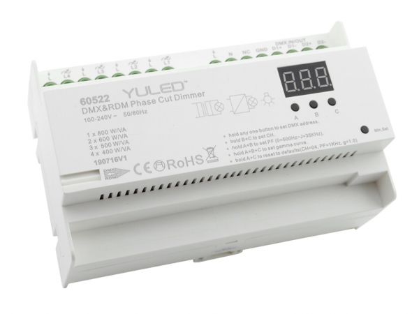 YL-2108AC-DIN DMX/RDM 4-Kanal Dimmer 230V Hutschiene