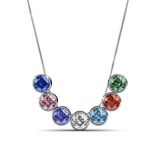 Yolora Damen-Halskette mit Anhänger - 7 farbige Kalpa Camaka Kristalle - 7er Set - Farbe Silber - 18K Weißgold vergoldet - schöne Geschenkbox - Geschenk zum Muttertag Kleidung