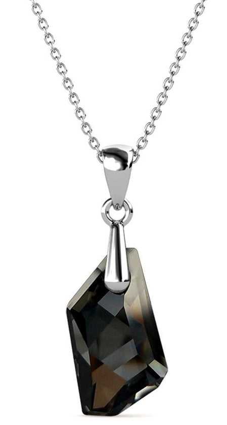 Yolora Damen Halskette mit Anhänger und schwarzem Kalpa Camaka Kristall - Farbe Silber - 18K Weißgold vergoldet - Geschenkbox - Geschenk zum Muttertag Vertaald