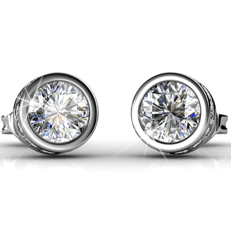 Yolora Damen Ohrringe mit runden Kalpa Camaka Kristallen - Farbe Silber - 18K Weißgold plattiert - Geschenk zum Muttertag Kleidung