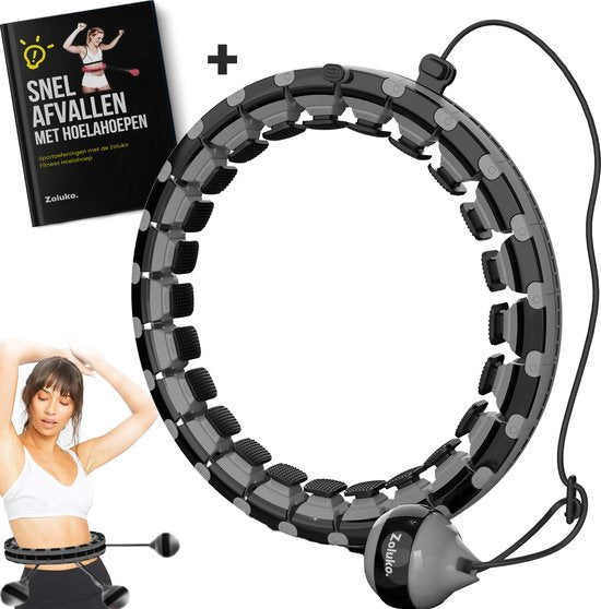 Zoluko - Hula Hoop XXL inkl. E-Book - Hula Hoop Fitness - Hula Hoop mit Gewicht - 130 cm Umfang - Schwarz Hobby & Sport