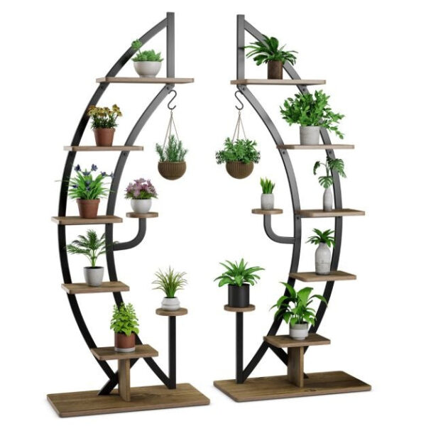 Zwei 7-lagige hohe Metall-Pflanzenständer Gebogene Sichelform Leiter Pflanzenständer Moderne Blumentopfhalter Indoor Metall Blumenständer Wohnen & Kochen